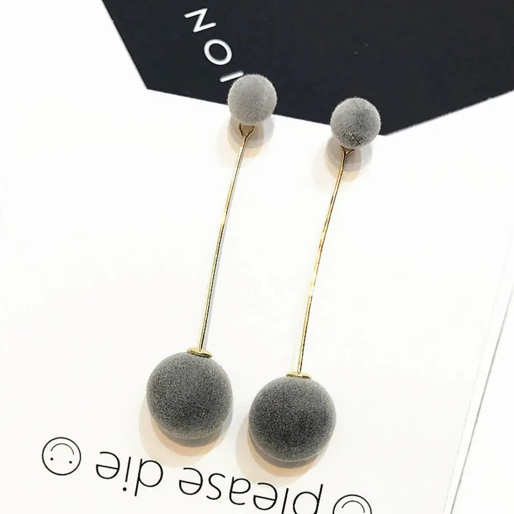 Velvet Red Black Round Tassel Drop Earrings