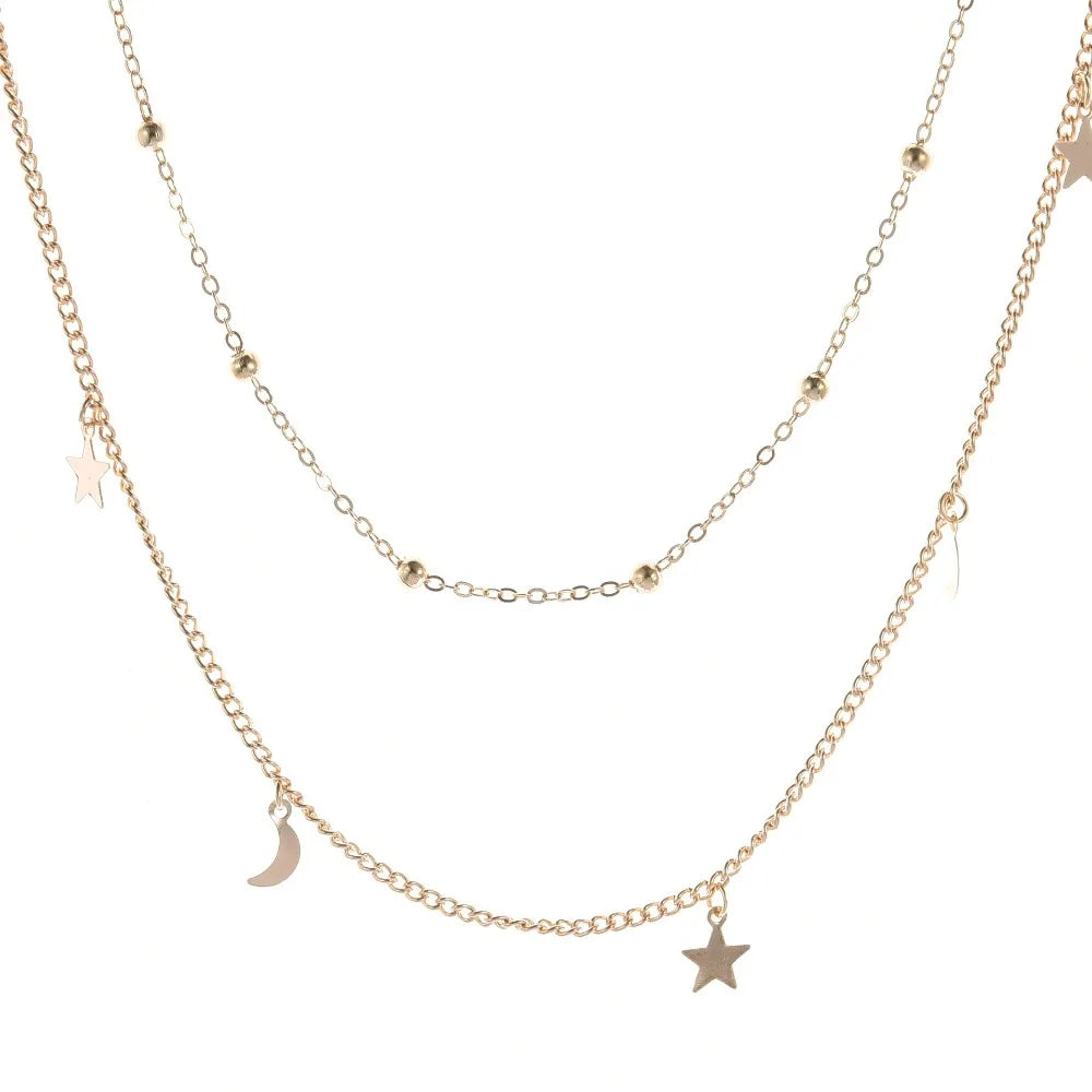 Star & Moon Pendant Clavicle Necklace