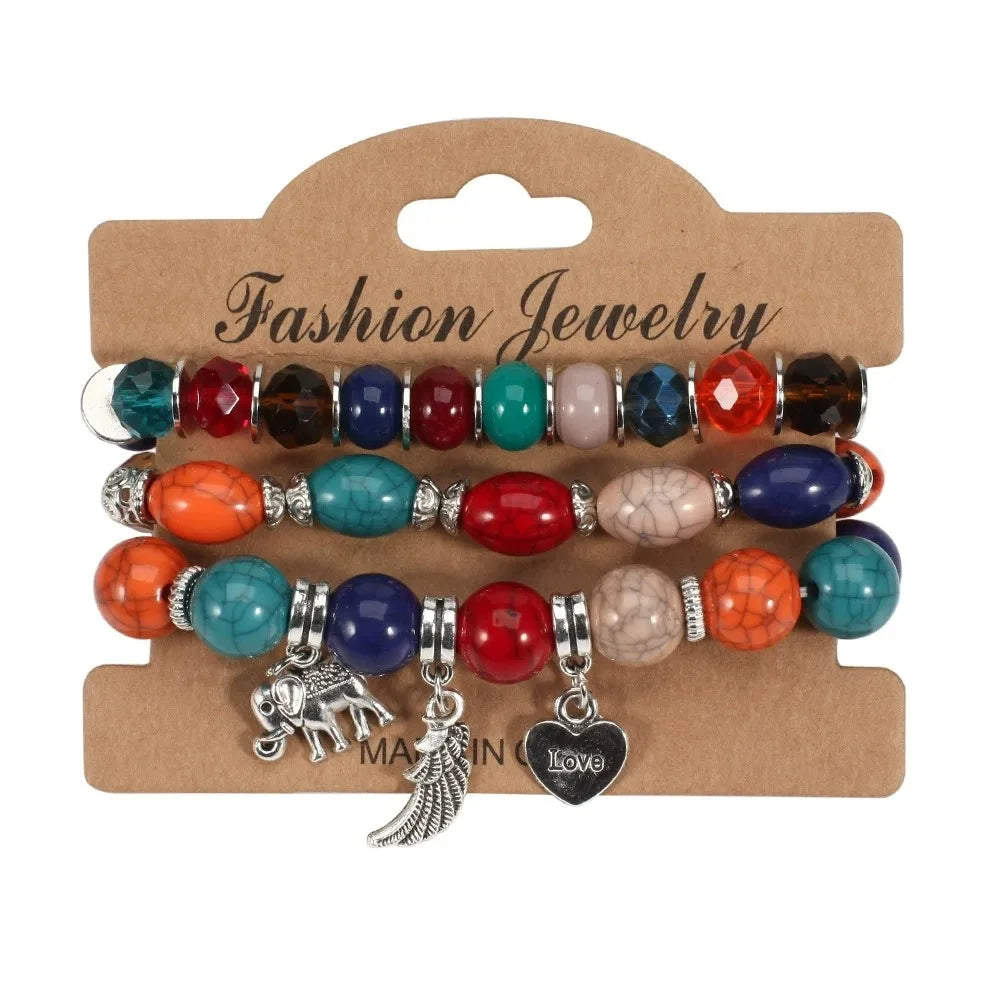 3pcs/Set Boho Style Beaded Charm Bracelets