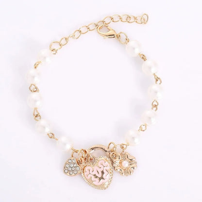 Heart Flower Simulated Pearl Crystal D Letter Beaded Bracelet