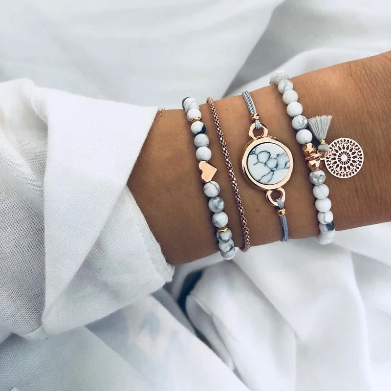 Bohemian Handmade Weave Heart Long Tassel Bracelet Sets