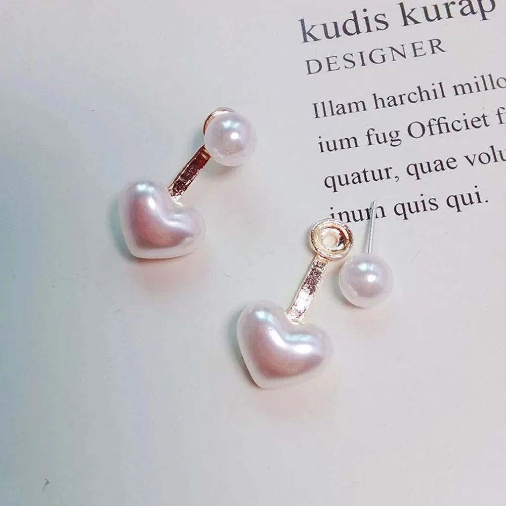 Imitation Pearl Heart Round Stud Earrings