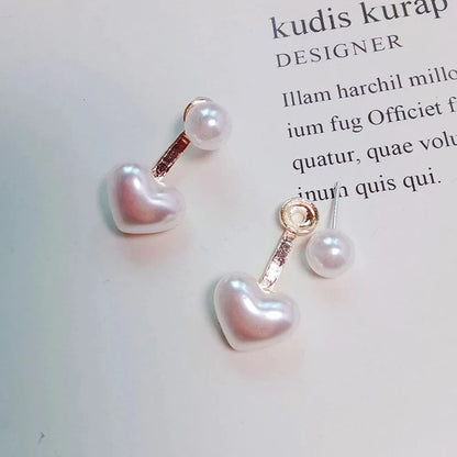 Imitation Pearl Heart Round Stud Earrings