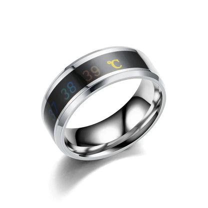 Smart Stainless Steel Waterproof Body Temperature Measuring Ring for Couples with Color-Changing Mood Feature