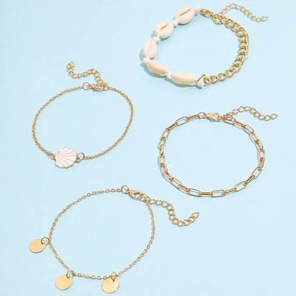 4 Pieces Bohemian Shell Chain Sequins Ankle Bracelet Set