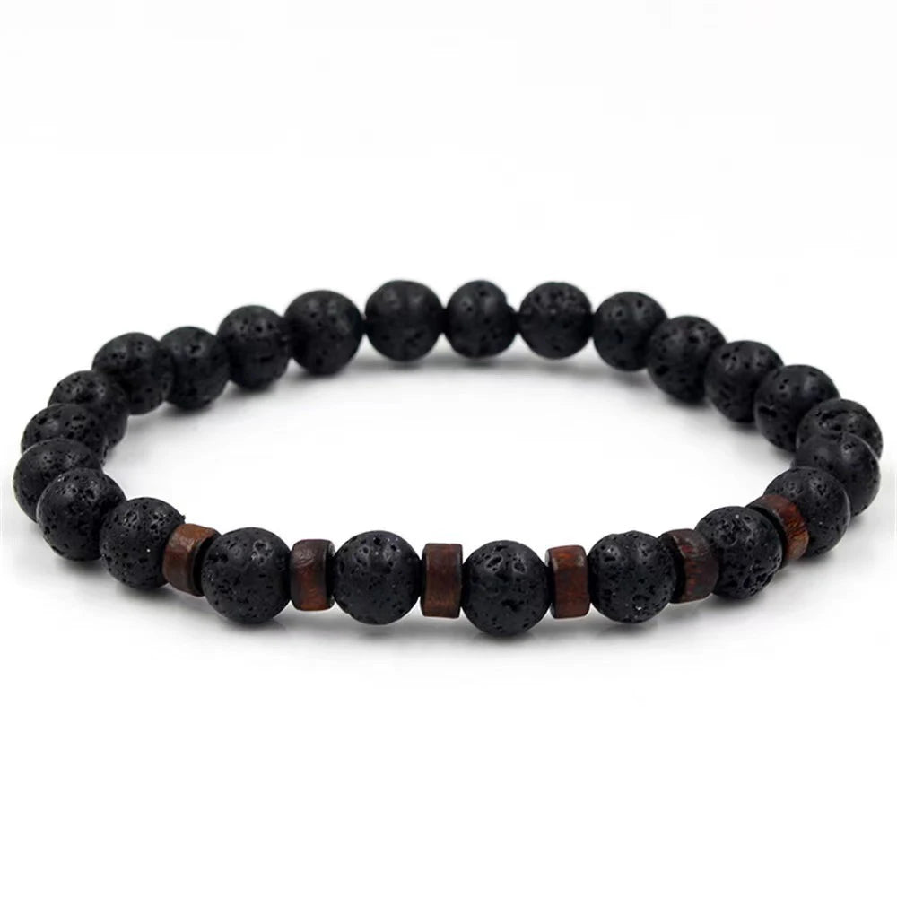 Volcanic Stone Lava Wooden 8mm Beads Wrist Chain Bracelet