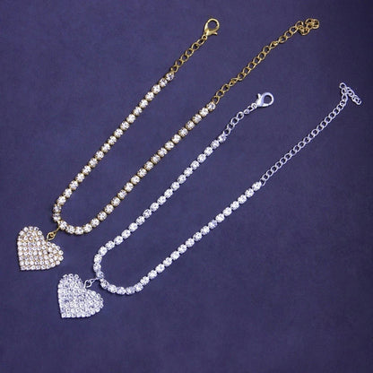 Rhinestone Heart Pendant Chain Anklet