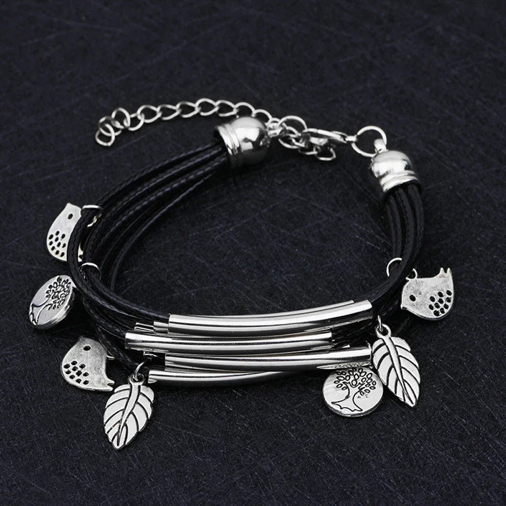 Multilayer Handmade Charm Leaves Bracelets