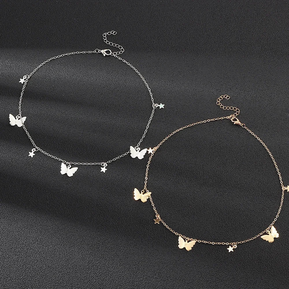 Gold And Silver Color Butterfly Stars Chain Necklace