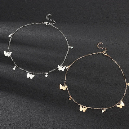 Gold And Silver Color Butterfly Stars Chain Necklace