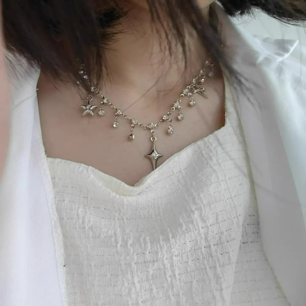 Harajuku Four Pointed Star Tassel Choker Necklace