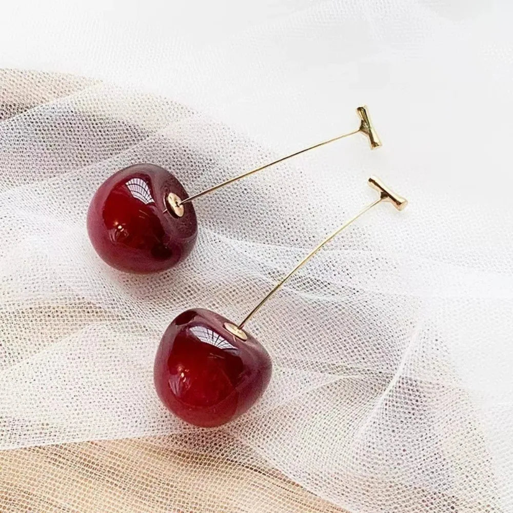 Trendy Kpop Cute Cherry Fruit Acrylic Earrings