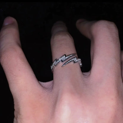 Silver Color Zircon Lightning Open Adjustable Ring