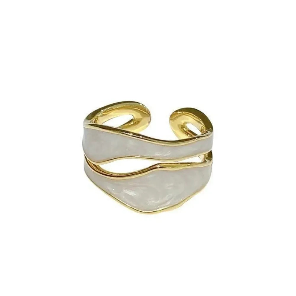 Classic White Enamel Metal Irregular Shape Geometric Open Adjustable Ring