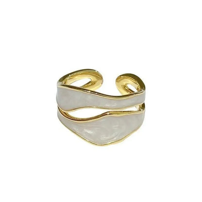 Classic White Enamel Metal Irregular Shape Geometric Open Adjustable Ring
