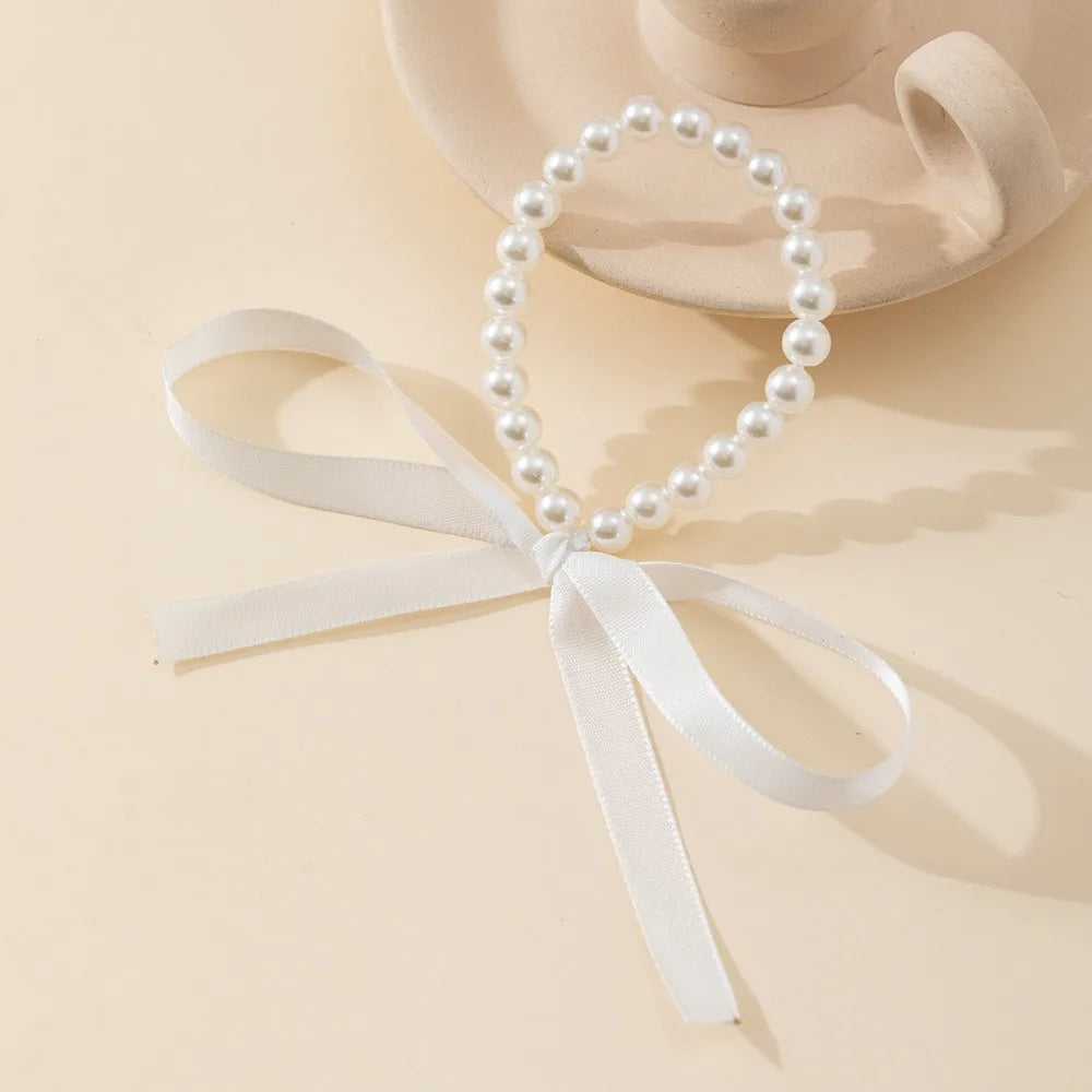 Elegant Adjustable Bow Necklace with Korean Romantic Imitation Pearl Beaded Choker