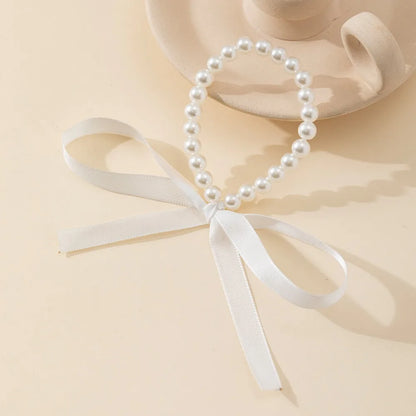 Elegant Adjustable Bow Necklace with Korean Romantic Imitation Pearl Beaded Choker