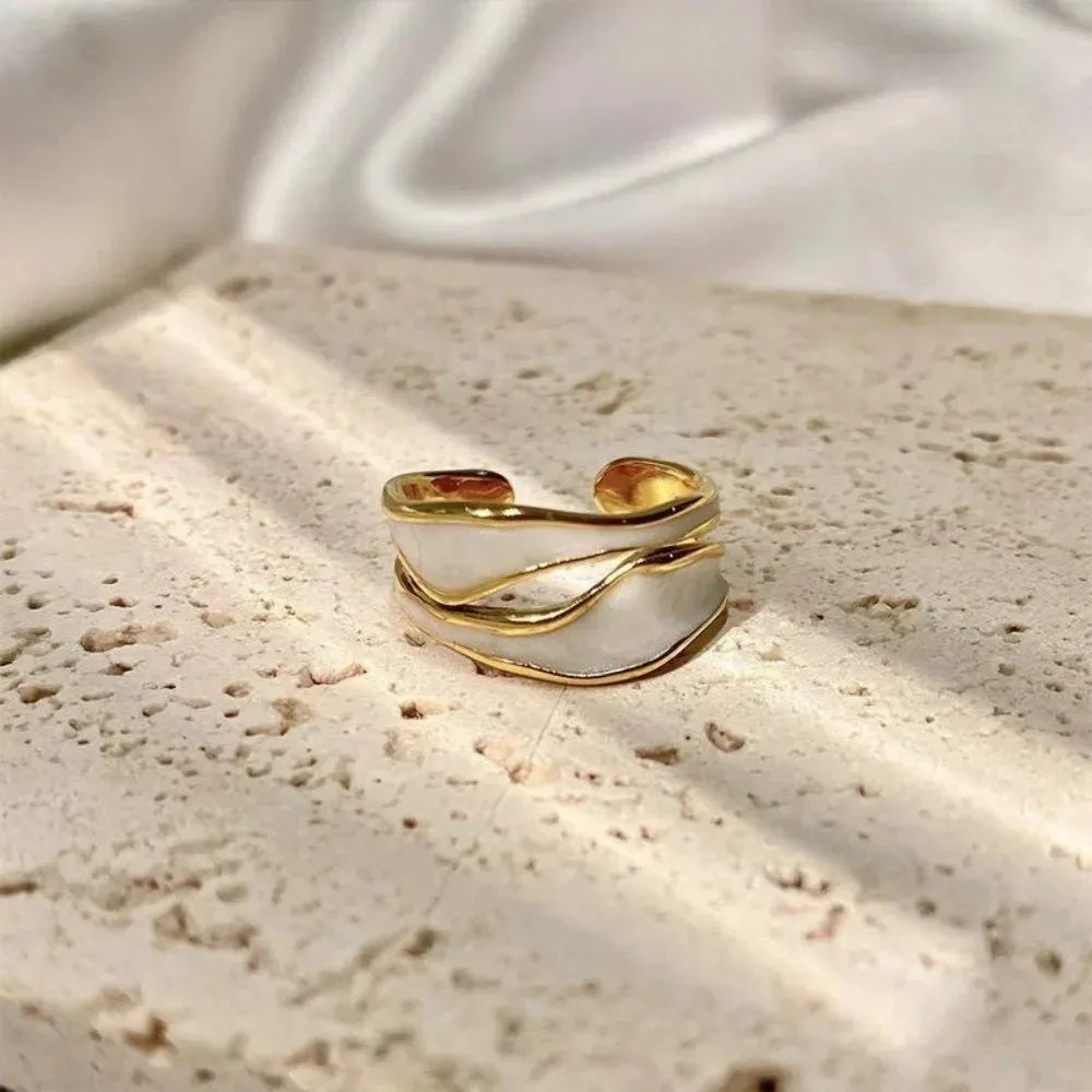 Classic White Enamel Metal Irregular Shape Geometric Open Adjustable Ring