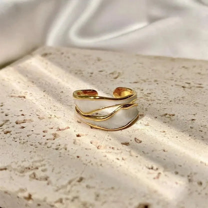 Classic White Enamel Metal Irregular Shape Geometric Open Adjustable Ring