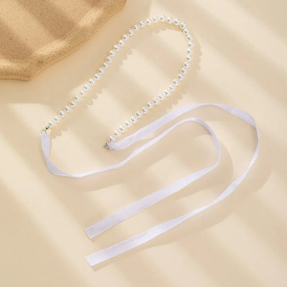 Elegant Adjustable Bow Necklace with Korean Romantic Imitation Pearl Beaded Choker