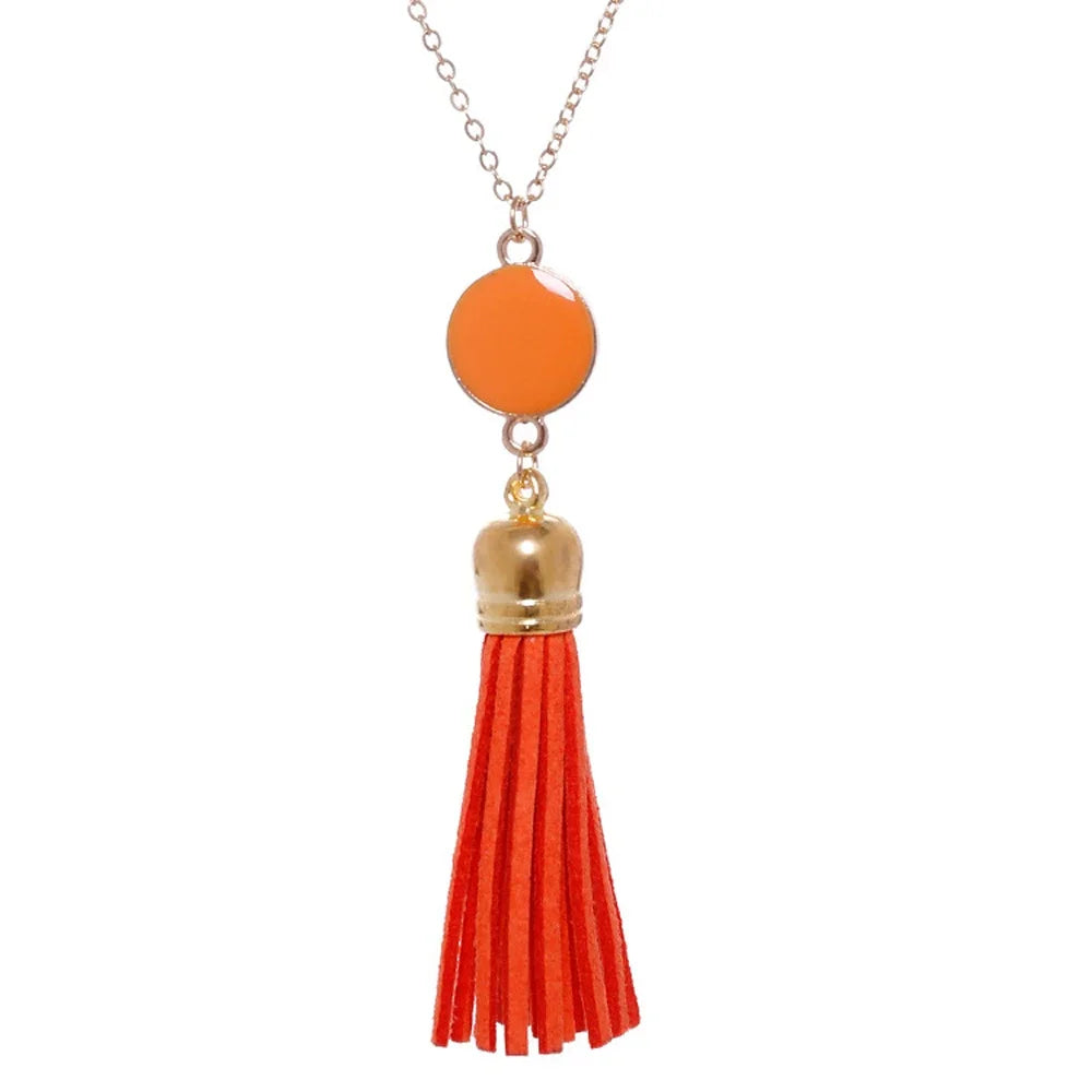 Boho Monogram Acrylic Blank Disc Long Chain Tassel Sweater Necklace