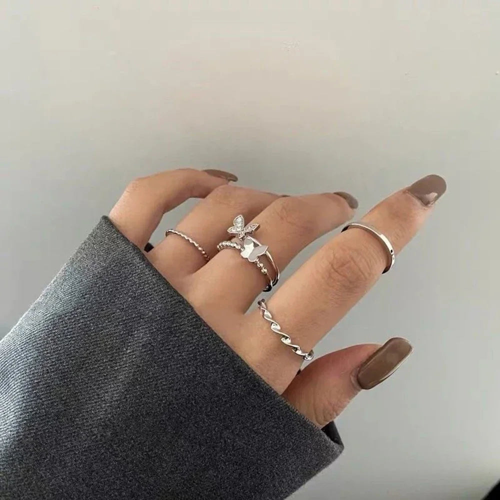4PCS Butterfly Metal Punk Rings Set