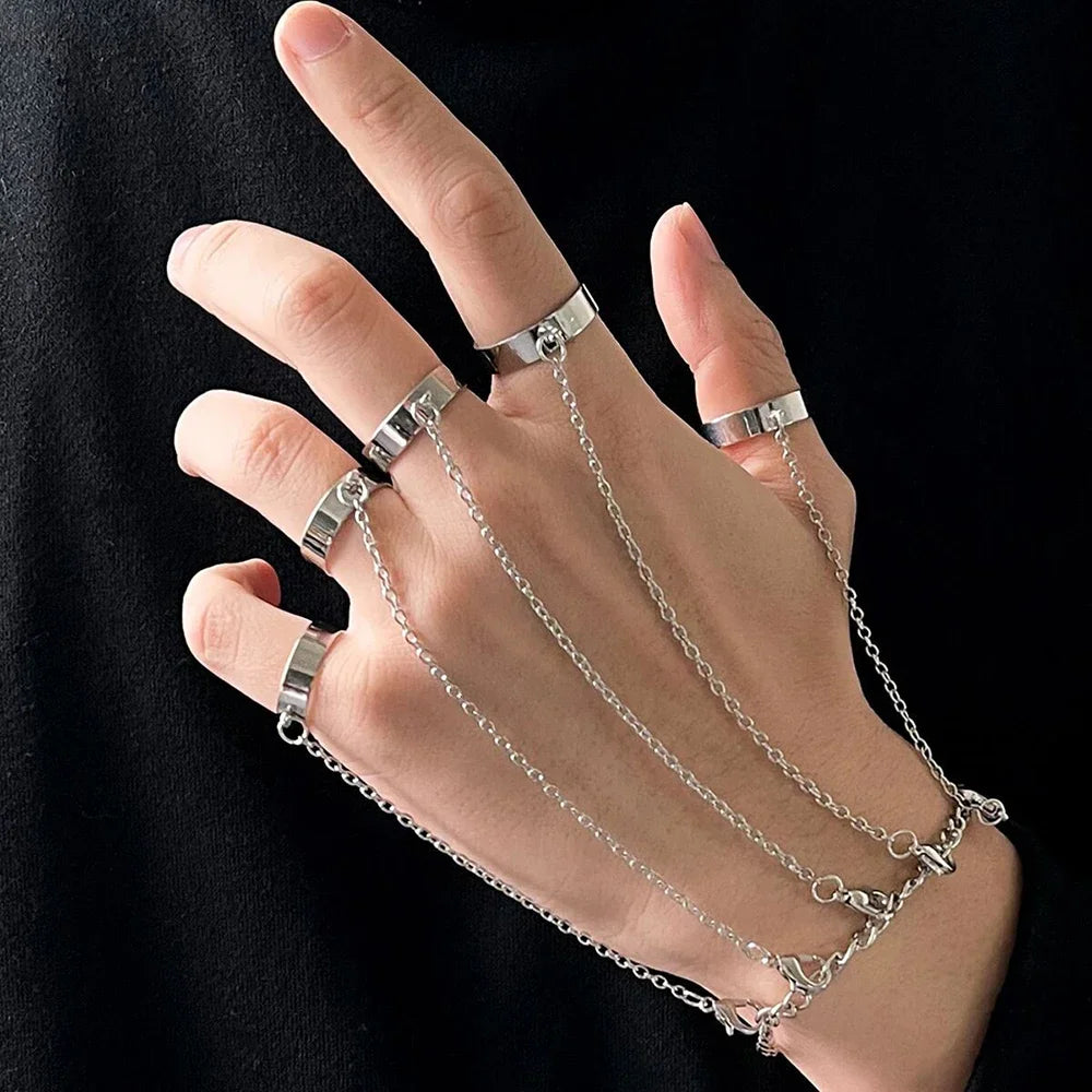 Hip Hop Party Chain Wrist Rings with Open Adjustable Design Set