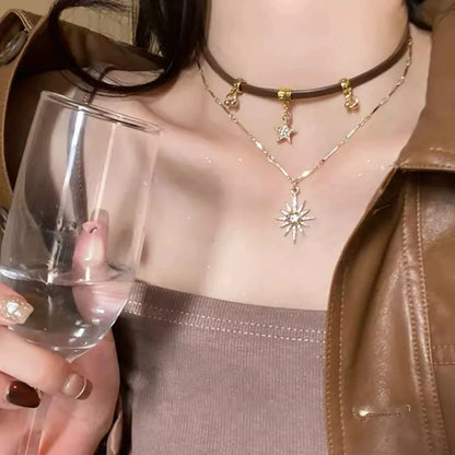Punk Charm Sun Star Zircon Necklace