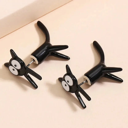 Black Color Cat Design Stud Earrings