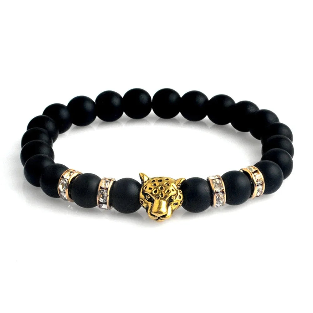 Matte Black Onyx Tiger Leopard Beaded Bracelet