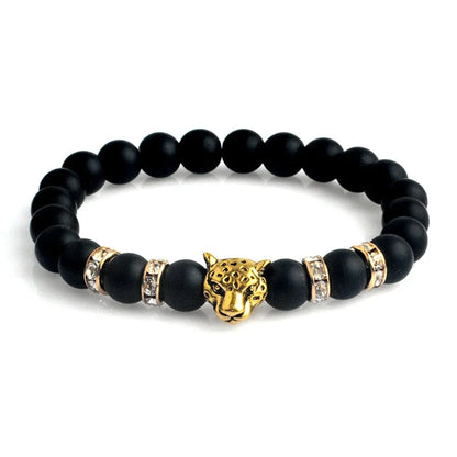 Matte Black Onyx Tiger Leopard Beaded Bracelet