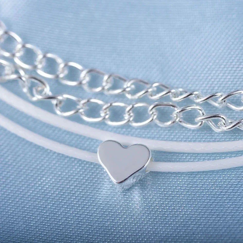 Bohemian Silver Color Heart Anklet