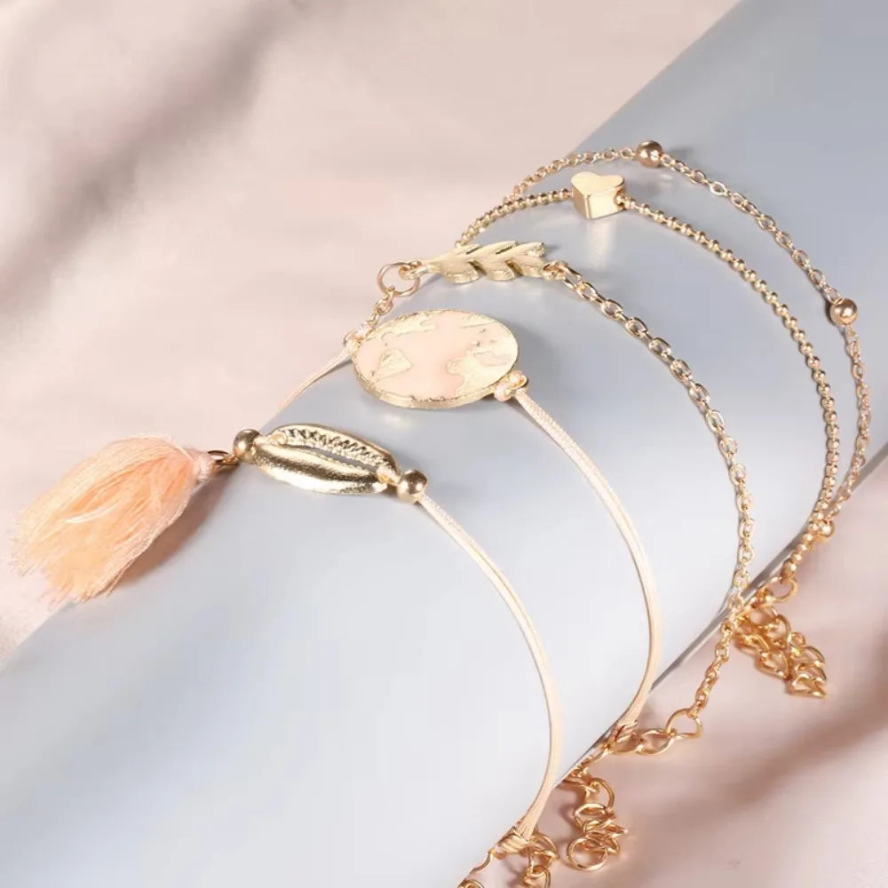 Bohemia Pink Orange Earth Love Shell Fringed Bead Bracelet
