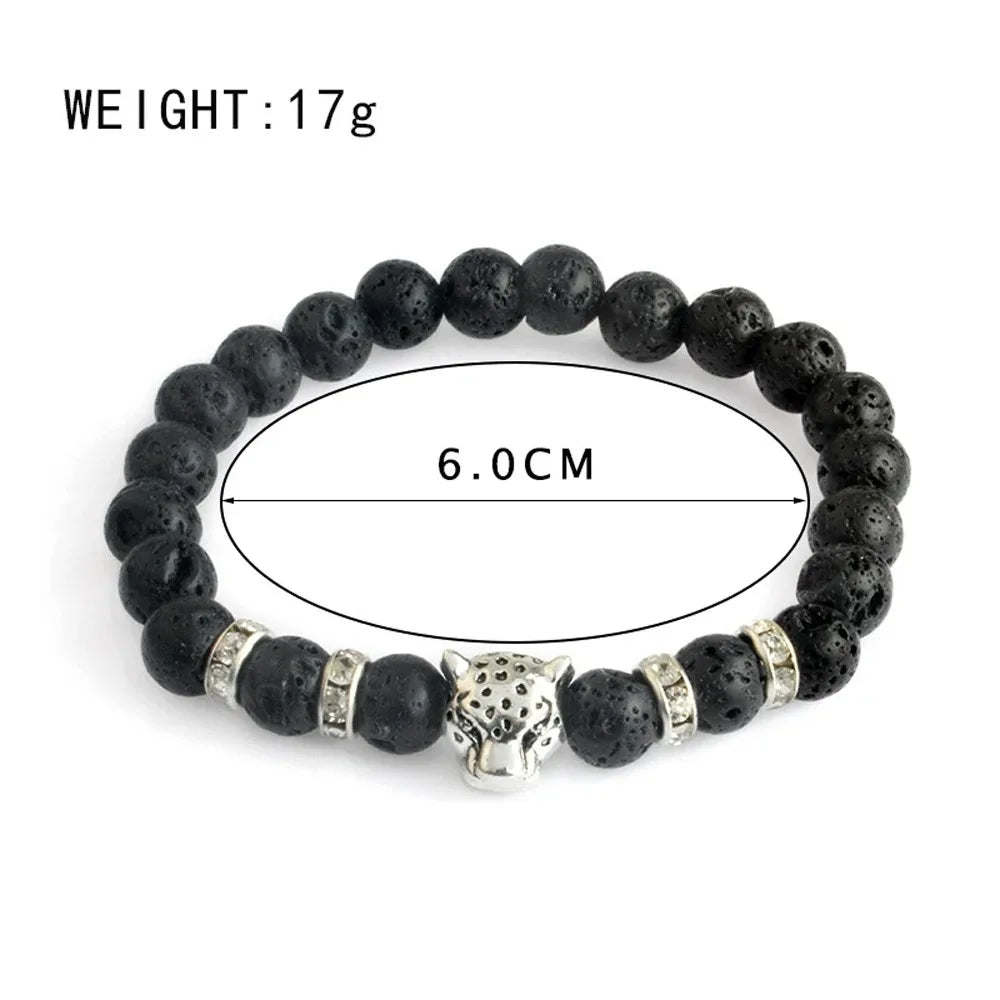 Matte Black Onyx Tiger Leopard Beaded Bracelet