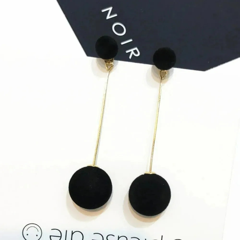 Velvet Red Black Round Tassel Drop Earrings