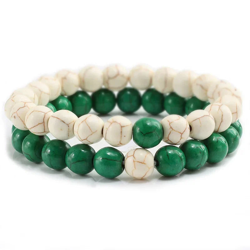 2Pcs/1Set Black White Beaded Natural Stone Couples Bracelet Charm Bracelets