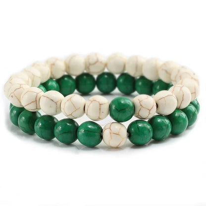 2Pcs/1Set Black White Beaded Natural Stone Couples Bracelet Charm Bracelets