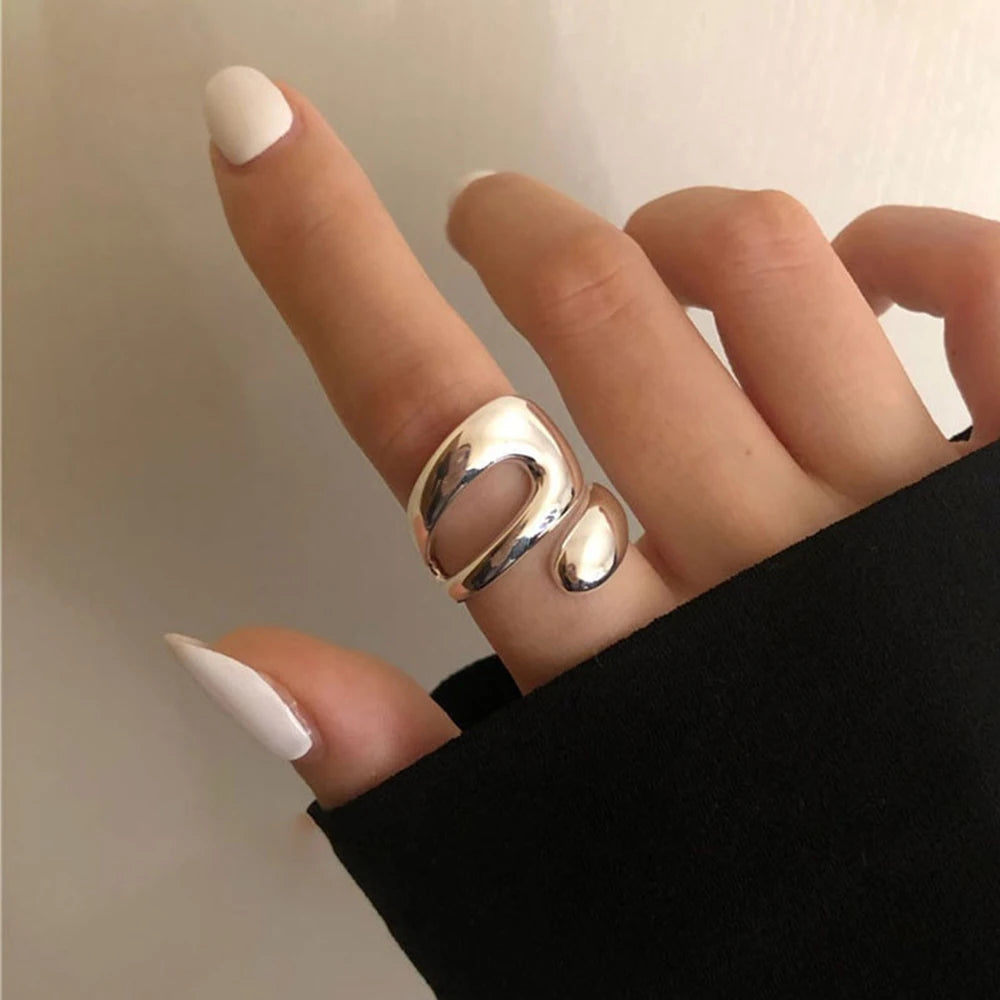 Minimalist Creative Hollow Irregular Geometric Silver Color Rings