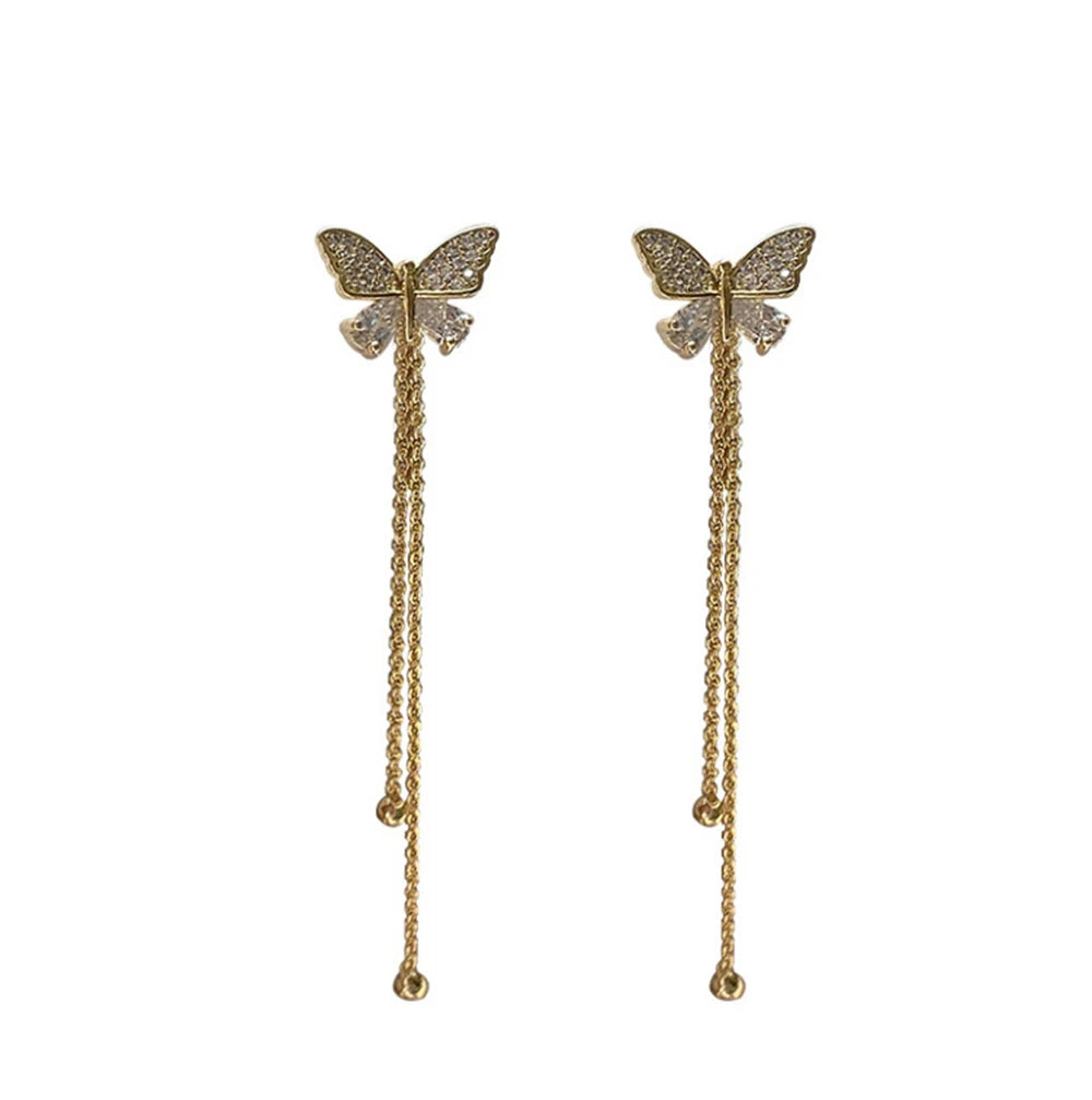 Exquisite Butterfly Long Tassel Rhinestone Earrings