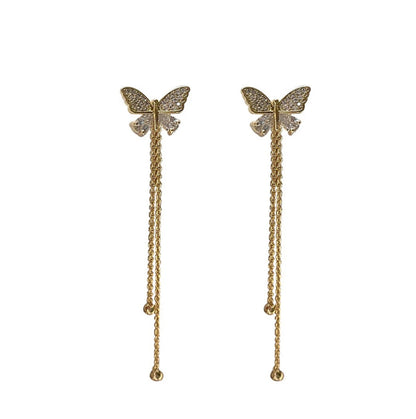 Exquisite Butterfly Long Tassel Rhinestone Earrings