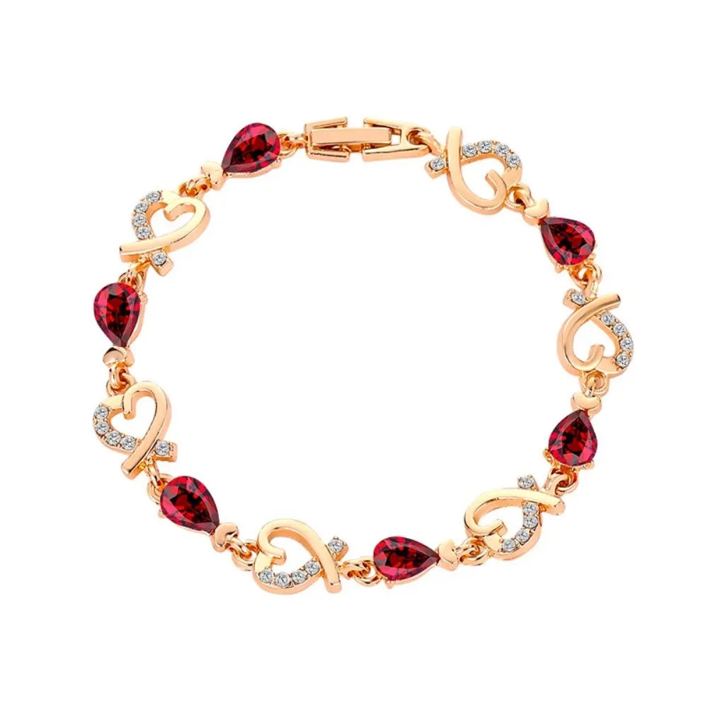5 Colors Beautiful Colorful Austrian Crystal Heart Chain Bracelet