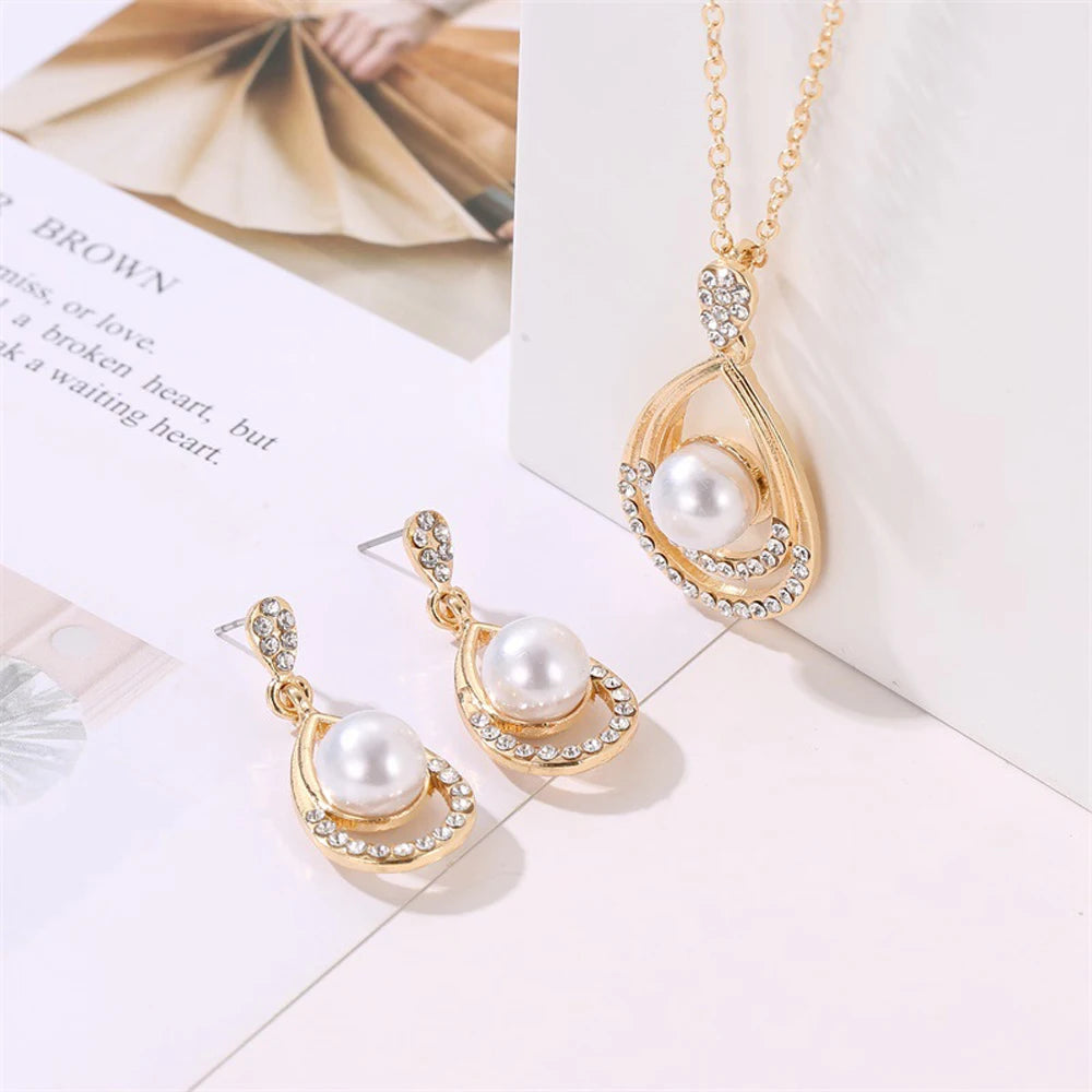 Elegant Simulated Pearl Bridal Necklaces/Earrings Jewelry Set