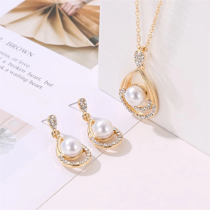Elegant Simulated Pearl Bridal Necklaces/Earrings Jewelry Set