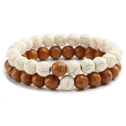 2Pcs/1Set Black White Beaded Natural Stone Couples Bracelet Charm Bracelets