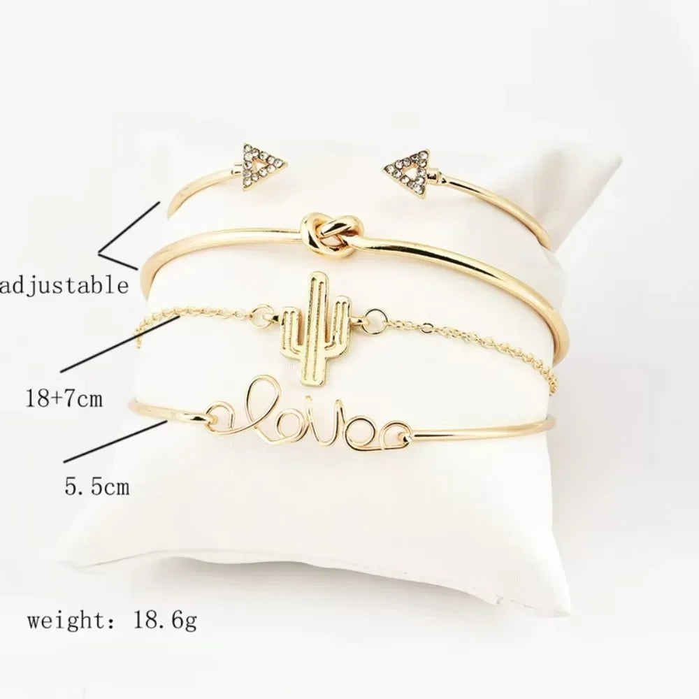 4 Pcs/Set Bohemian Leaves Knot Round Chain Opening Bracelet