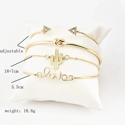 4 Pcs/Set Bohemian Leaves Knot Round Chain Opening Bracelet