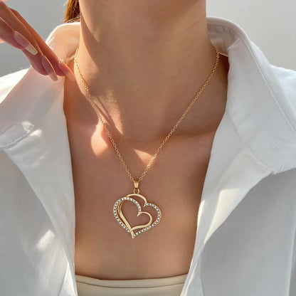 Exquisite Double Heart Necklace Earrings Jewelry Set
