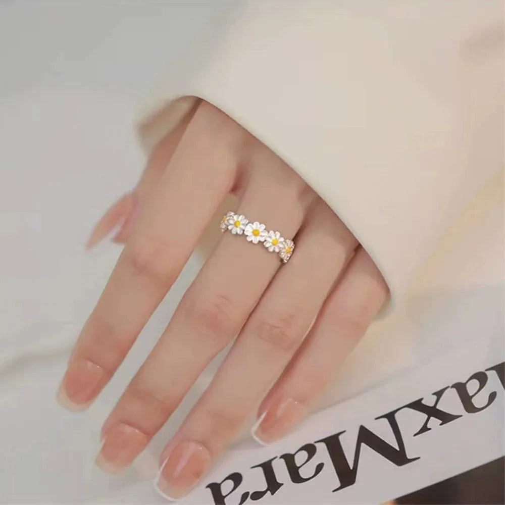 Exquisite Enamel Sunflower Adjustable Open Ring