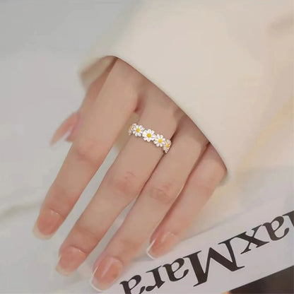 Exquisite Enamel Sunflower Adjustable Open Ring
