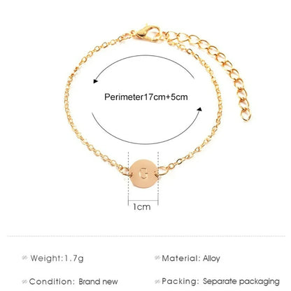 Simple Gold Color Letter Name Initial Bracelets